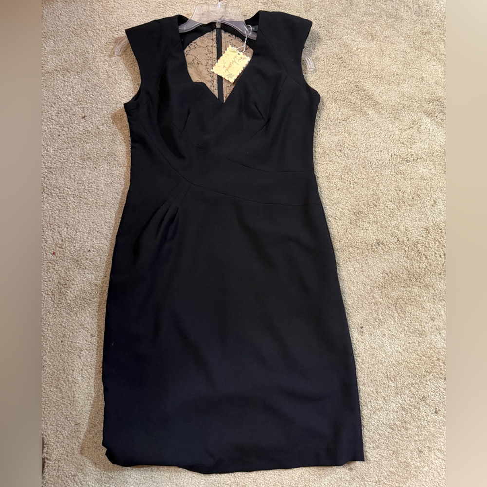 Theme Black Sheath Midi Dress V-Neck Sleeveless lace back